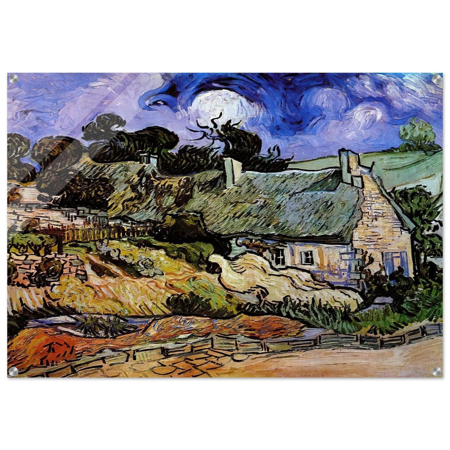 Houses with Thatched Roofs, Cordeville - Vincent van Gogh Acrylic Print - 70x100 cm / 28x40″ inches
