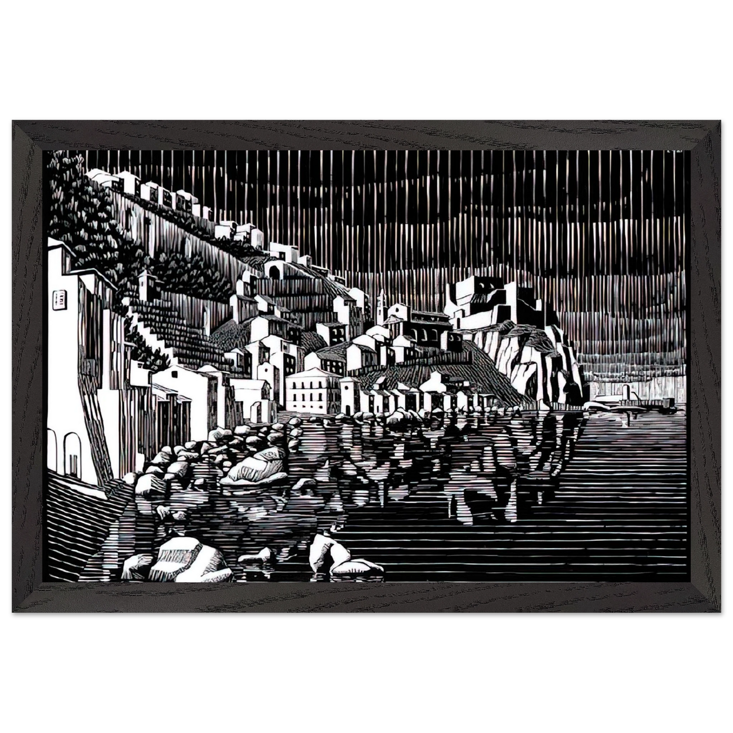 MC Escher - SCILLA CALABRIA FEBRUARY 1931 1931 Wall Art - 30x40 cm / 12x16 inches - Premium Wooden Framed Poster With Fine Art Paper - Black frame