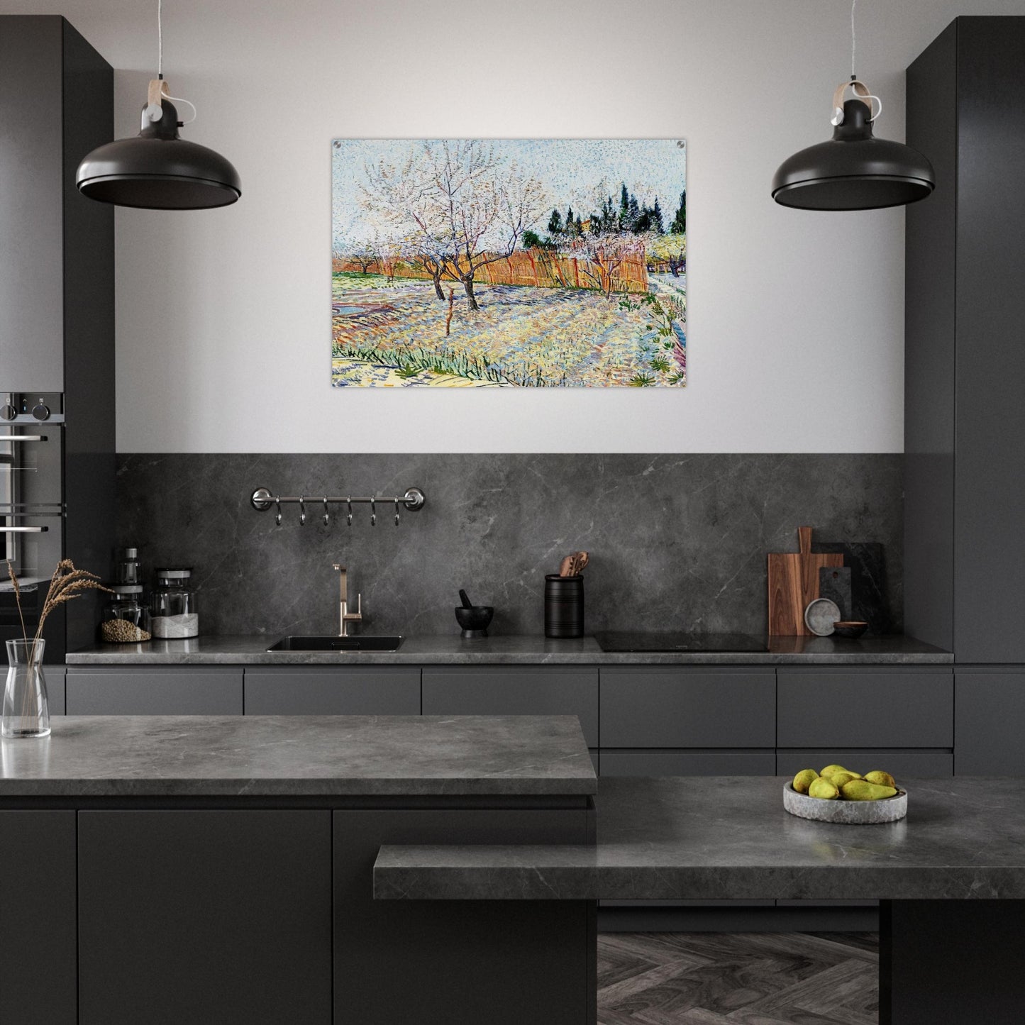 Orchard with Peach Trees in Blossom - Vincent van Gogh Acrylic Print - 70x100 cm / 28x40″ inches