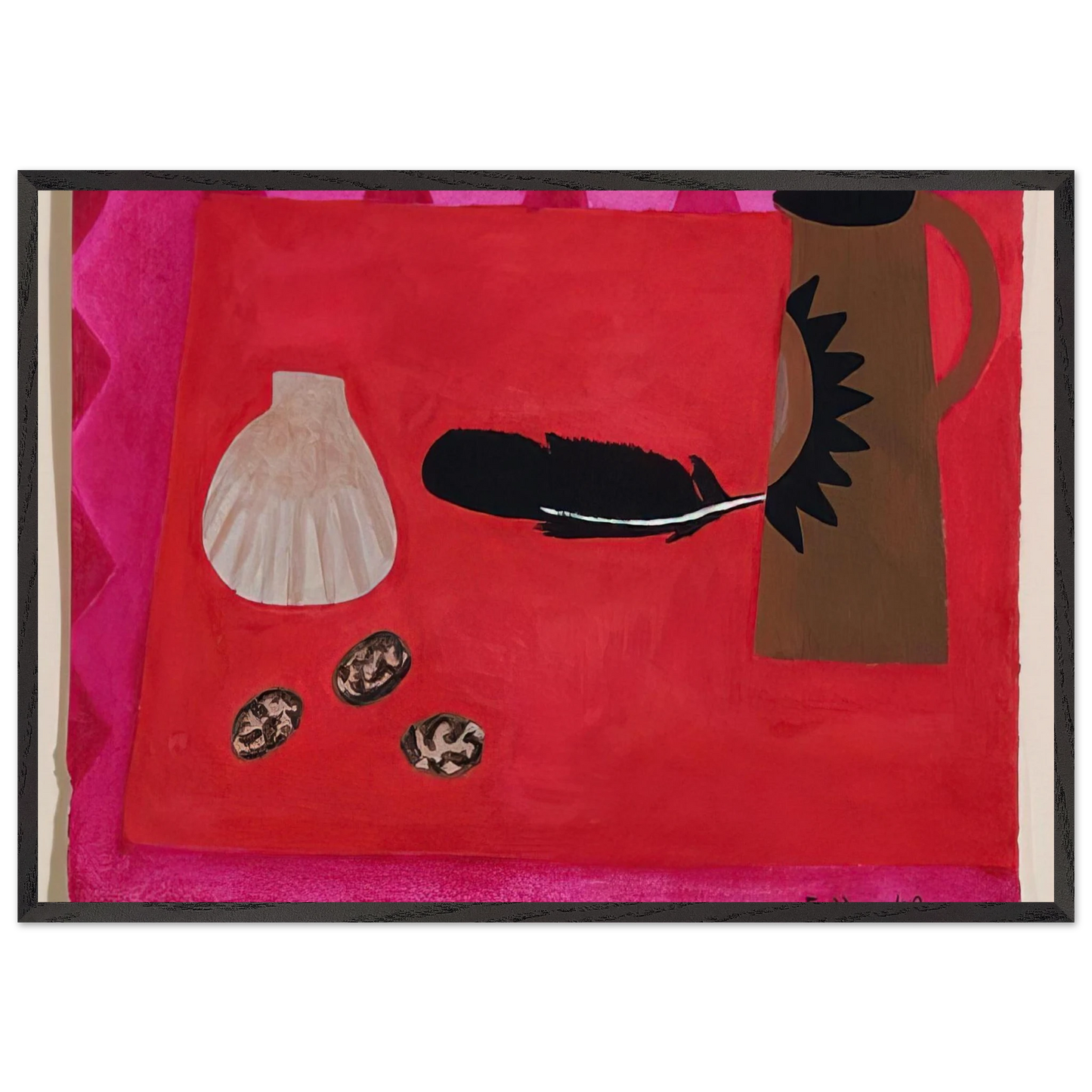 Red Table Brown Jug - 2009 - Mary Fedden Framed Art Print – Black Wooden Frame - Default Title - -Framed Art Print