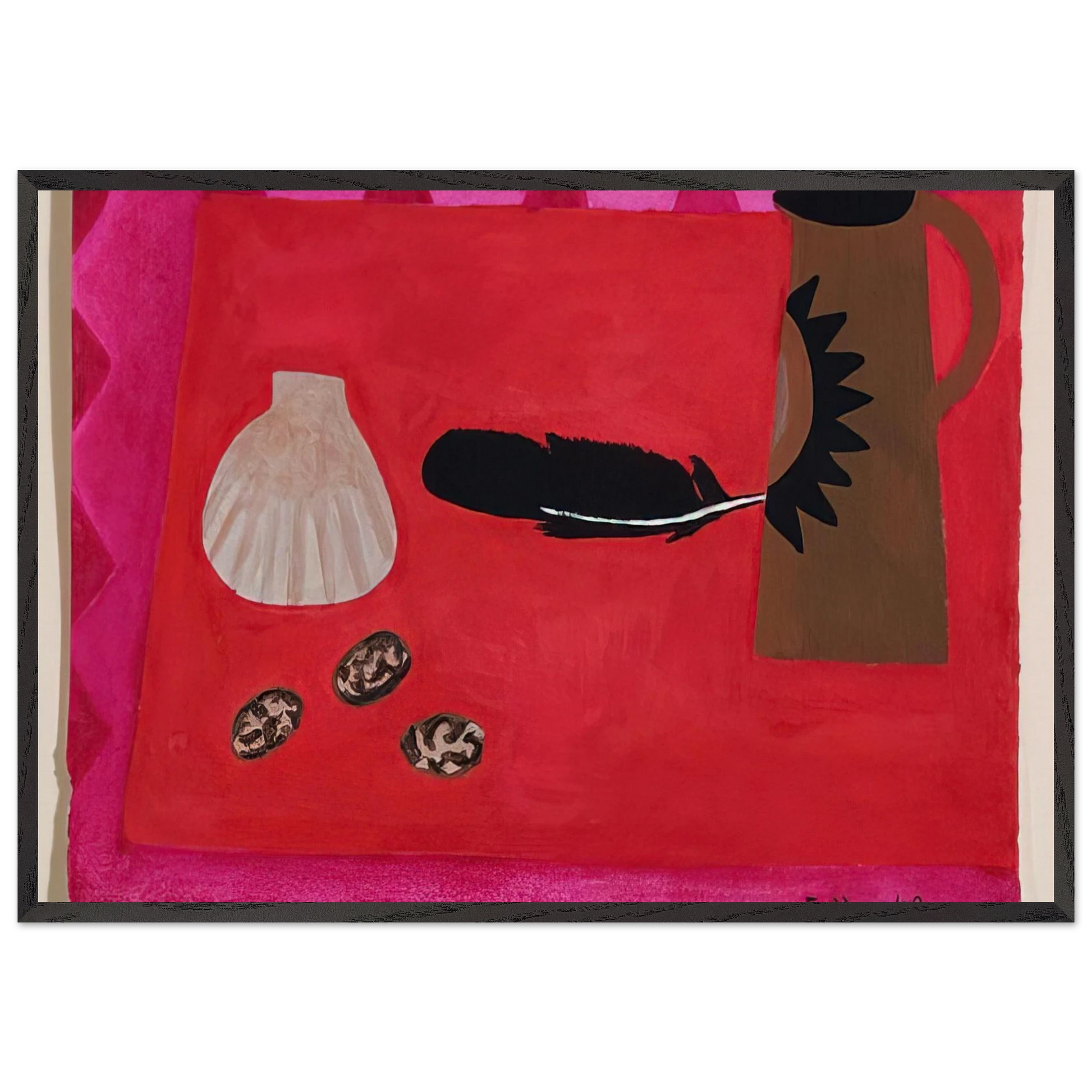 Red Table Brown Jug - 2009 - Mary Fedden Framed Art Print – Black Wooden Frame - Default Title - -Framed Art Print