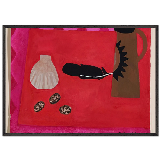 Red Table Brown Jug - 2009 - Mary Fedden Framed Art Print – Black Wooden Frame - Default Title - -Framed Art Print