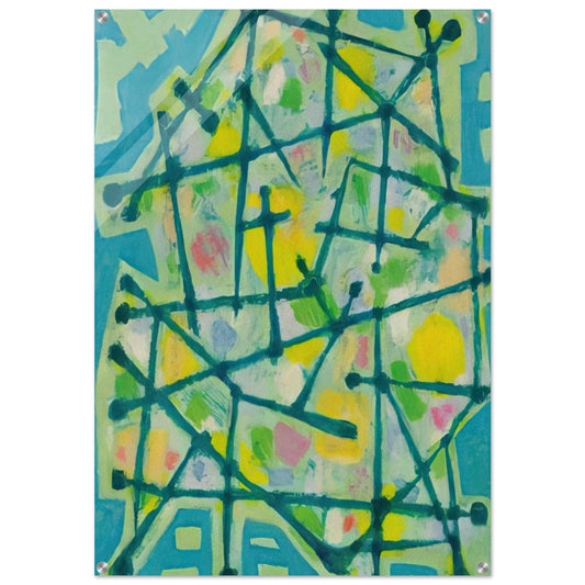 Blue-Green Lines on Aqua Background - 1953 - Alfred Manessier Acrylic Print - 70x100 cm / 28x40″ inches | Alfred Manessier Wall Art | Alfred Manessier Prints