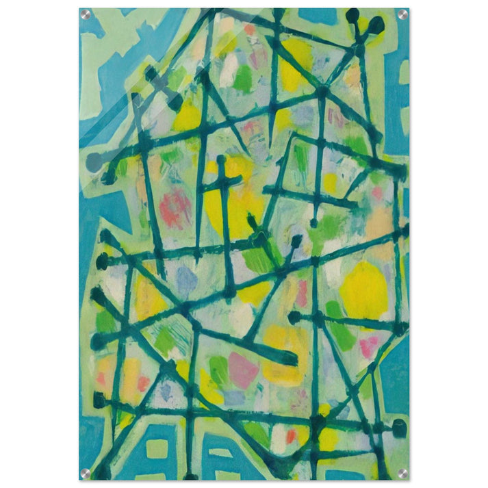 Blue-Green Lines on Aqua Background - 1953 - Alfred Manessier Acrylic Print - 70x100 cm / 28x40″ inches | Alfred Manessier Wall Art | Alfred Manessier Prints