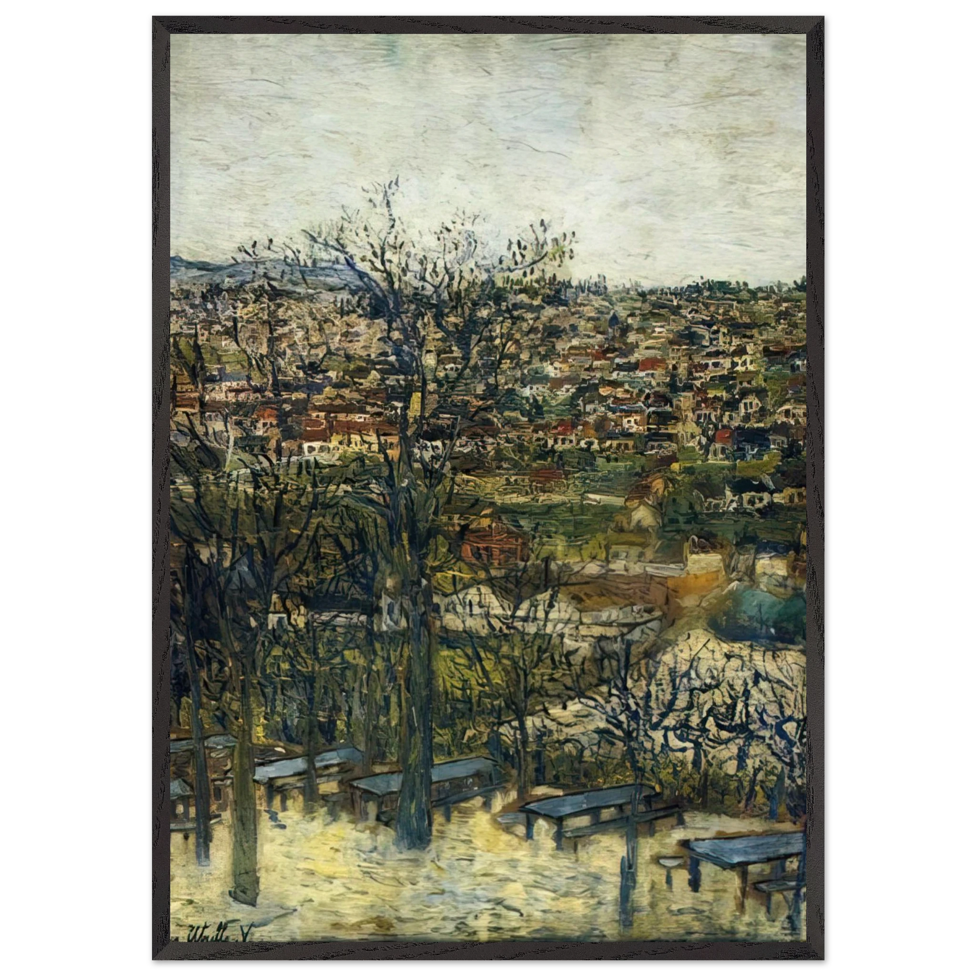 BENCHES AT MONTMAGNY VAL D OISE - Maurice Utrillo 70x100 cm / 28x40 inches Framed Art Print – Black Wooden Frame