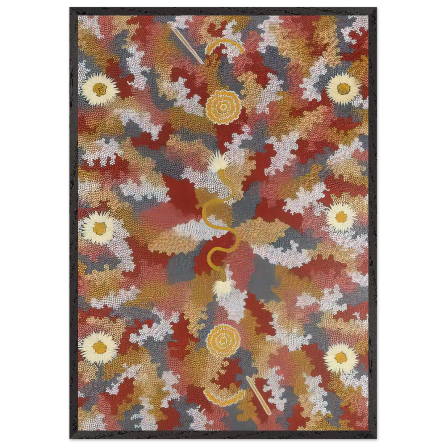 Mens Corroborie - 1990 - Clifford Possum Tjapaltjarri Framed Art Print – Black Wooden Frame - Default Title - -Framed Art Print