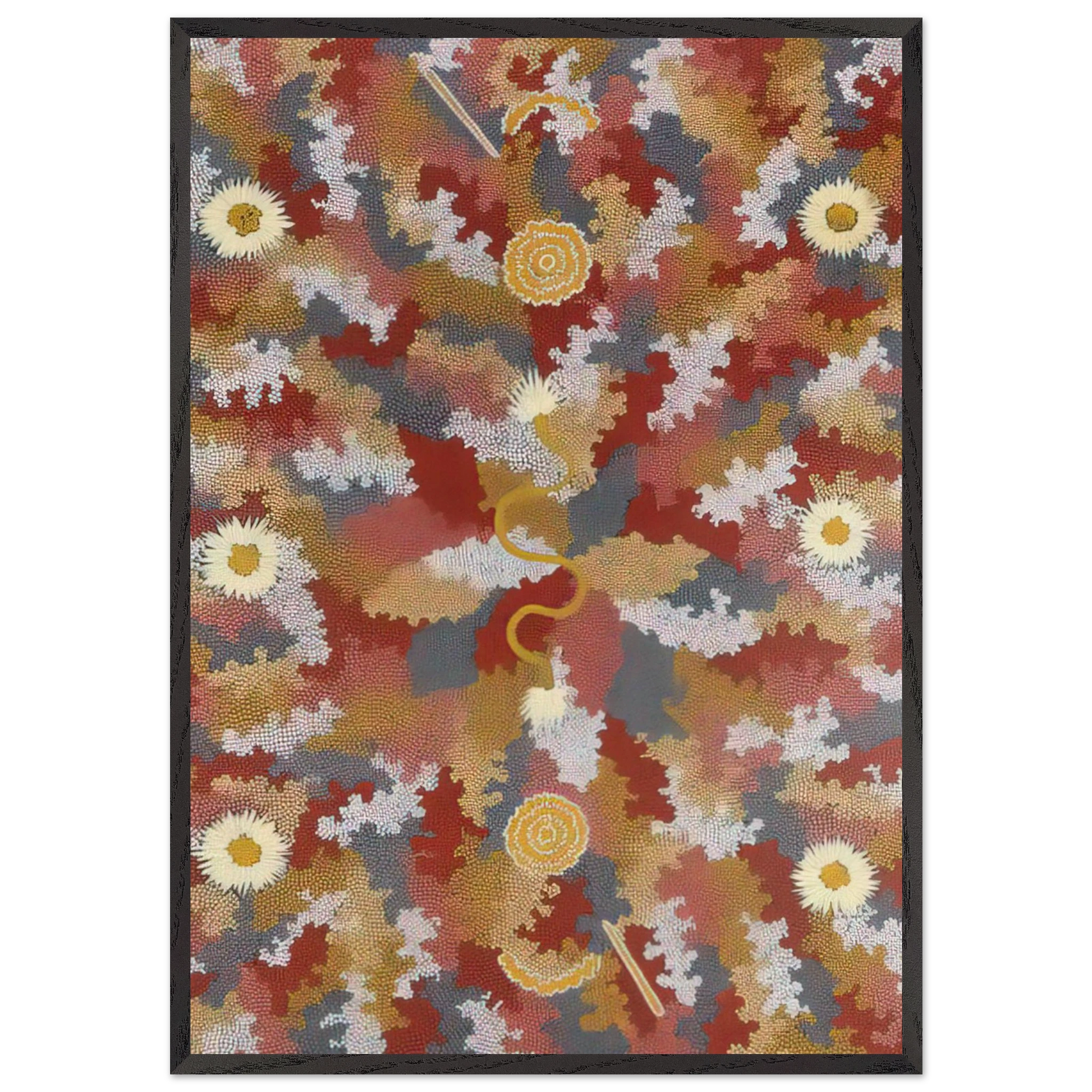 Mens Corroborie - 1990 - Clifford Possum Tjapaltjarri Framed Art Print – Black Wooden Frame - Default Title - -Framed Art Print