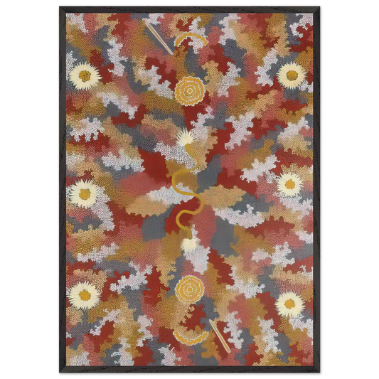 Mens Corroborie - 1990 - Clifford Possum Tjapaltjarri Framed Art Print – Black Wooden Frame - Default Title - -Framed Art Print