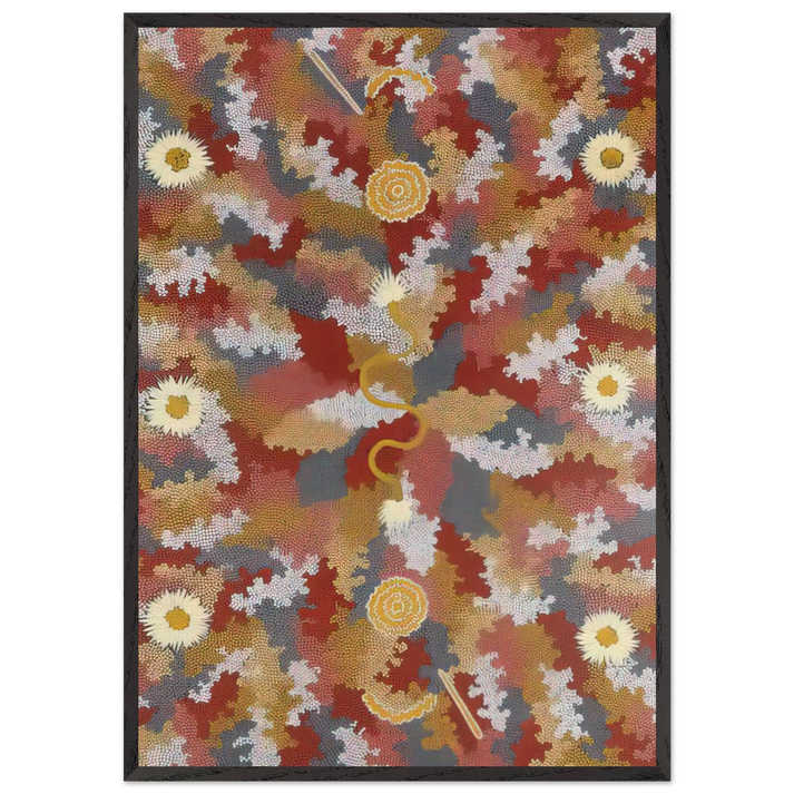 Mens Corroborie - 1990 - Clifford Possum Tjapaltjarri 70x100 cm / 28x40 inches Framed Art Print – Black Wooden Frame