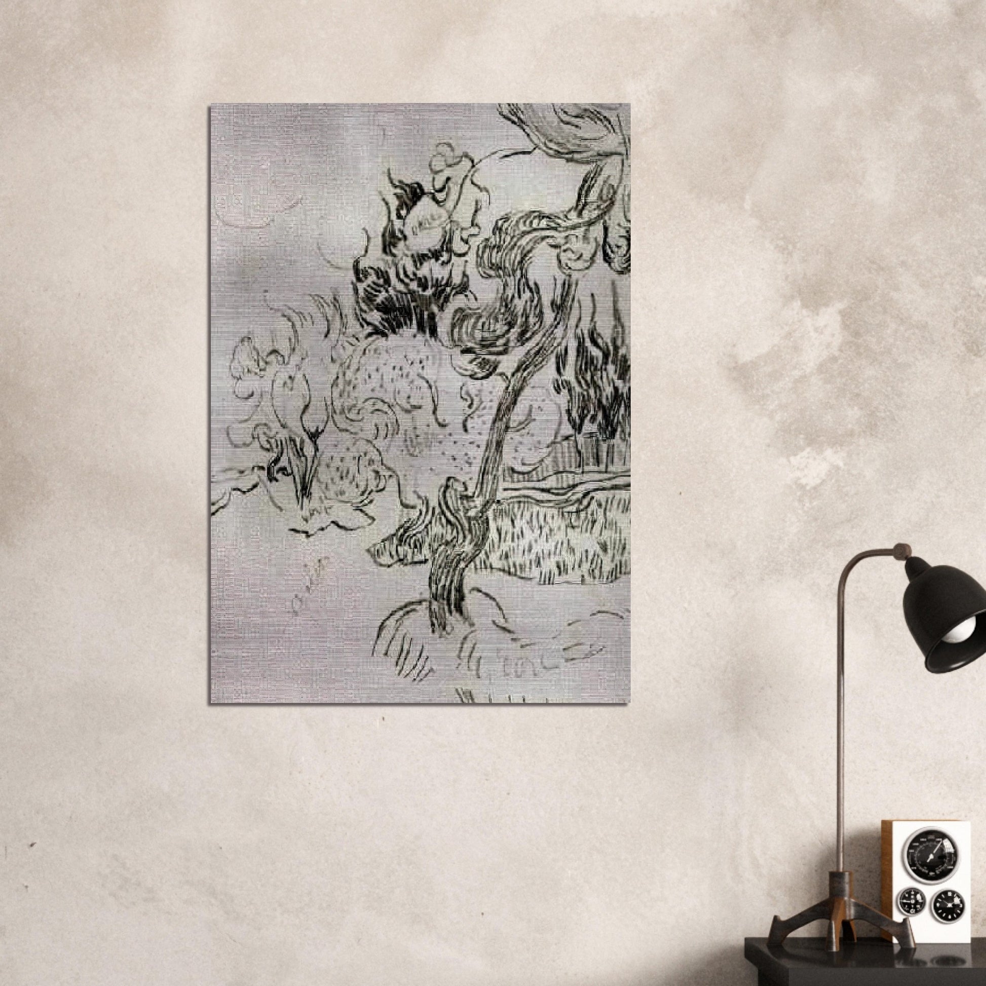 A Pine Tree and Cypresses in the Garden of the Asylum - Vincent van Gogh Brushed Aluminum Print - 70x100 cm / 28x40 inches | Vincent van Gogh Aluminum Print | Vincent van Gogh Prints