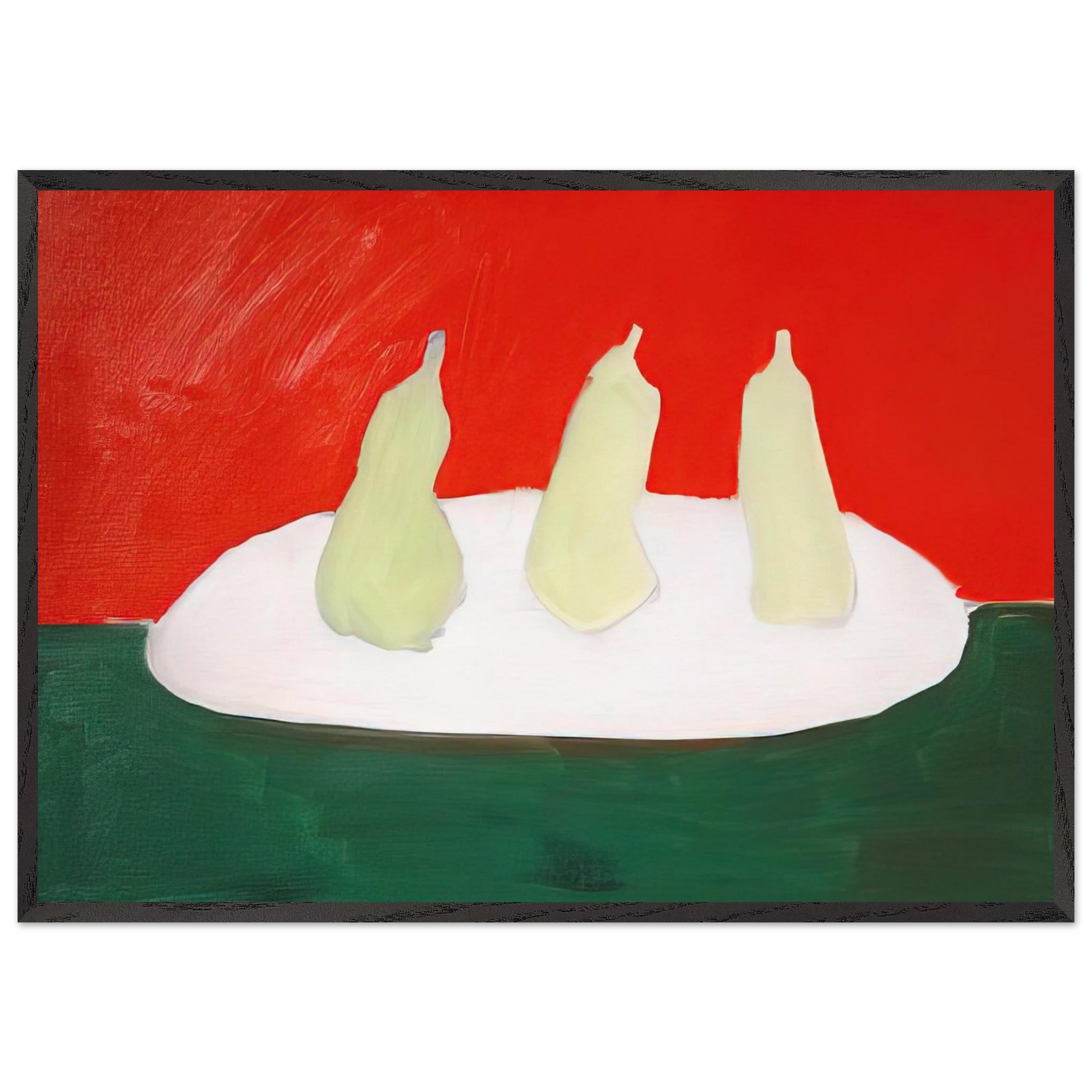 Nature morte poires fond vert et orange - Art Informel - Nicolas de Stael Framed Art Print – Black Wooden Frame - Default Title - -Framed Art Print