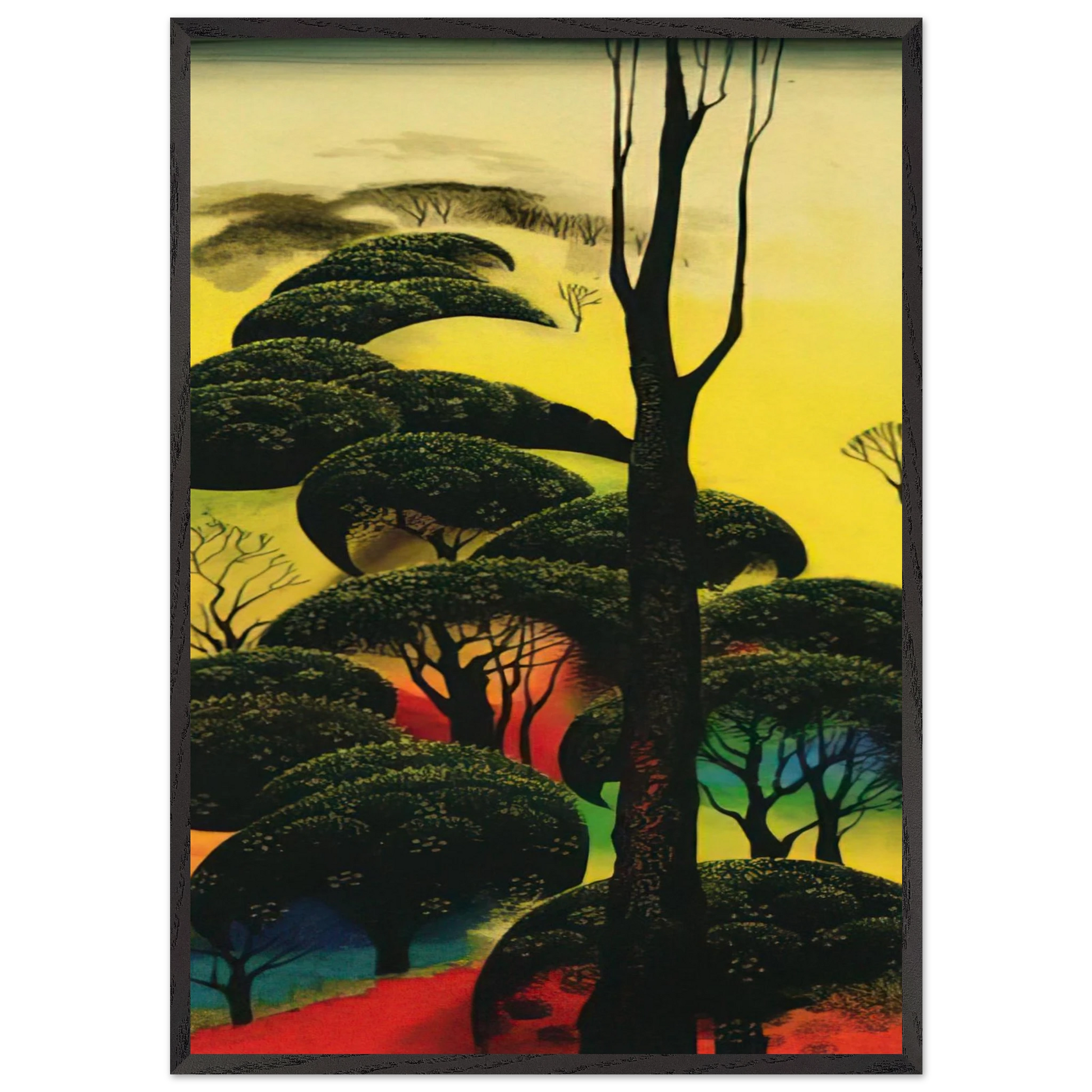 Climbing Oaks - Eyvind Earle Framed Art Print – Black Wooden Frame - Default Title - -Framed Art Print