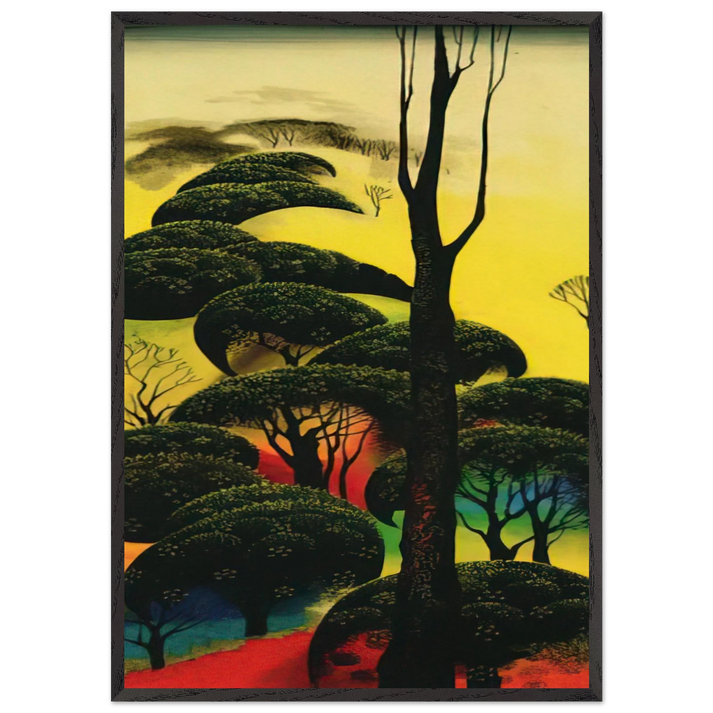 Climbing Oaks - Eyvind Earle 70x100 cm / 28x40 inches Framed Art Print – Black Wooden Frame
