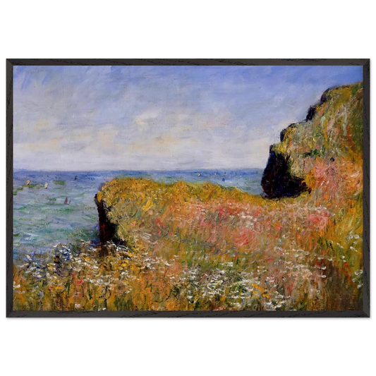 Edge of the Cliff Pourville - claude monet 70x100 cm / 28x40 inches Framed Art Print – Black Wooden Frame