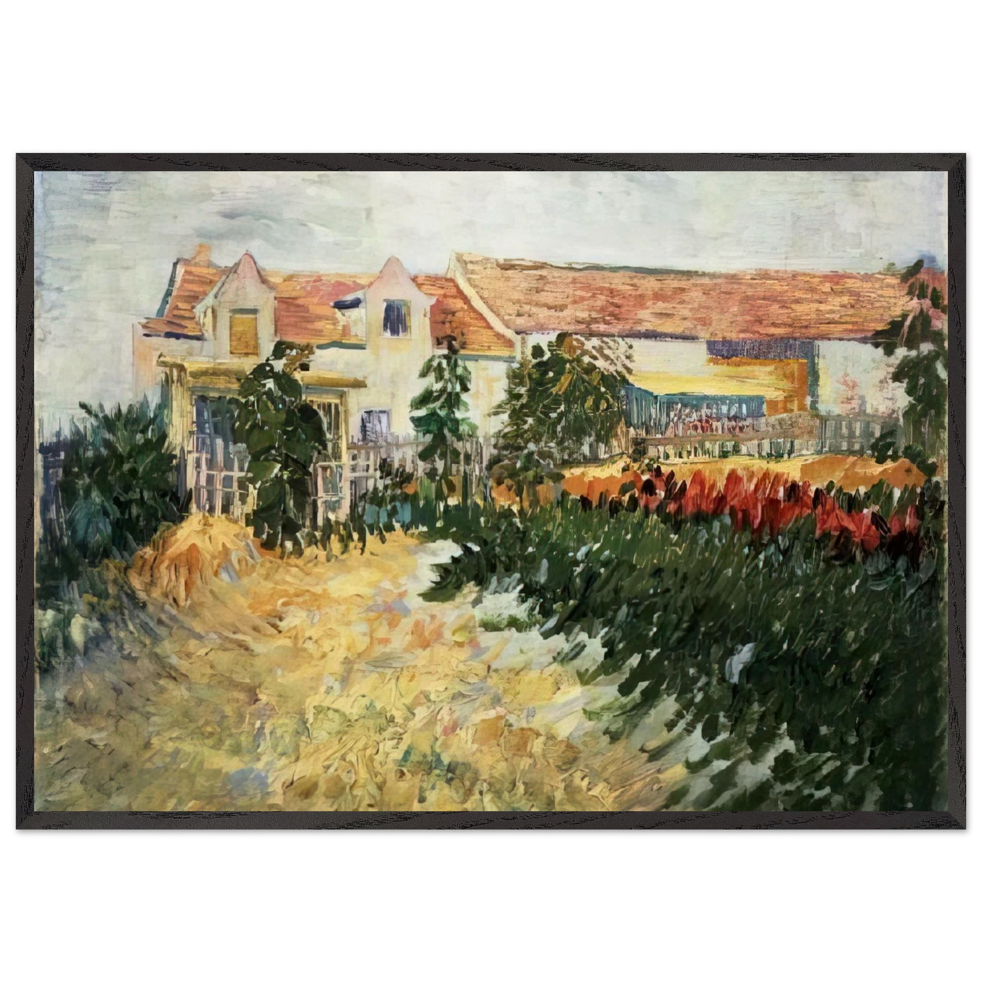 House with sunflowers - Vincent van Gogh Framed Art Print – Black Wooden Frame - Default Title - -Framed Art Print