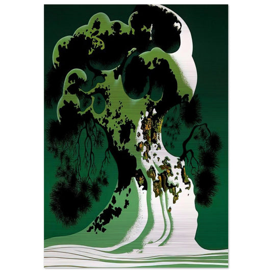 Snow Covered Bonsai - Eyvind Earle Brushed Aluminum Print - 70x100 cm / 28x40 inches | Eyvind Earle Aluminum Print | Eyvind Earle Prints
