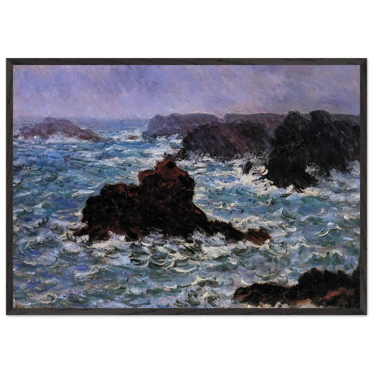 Belle-Ile Rain Effect - claude monet 70x100 cm / 28x40 inches Framed Art Print – Black Wooden Frame