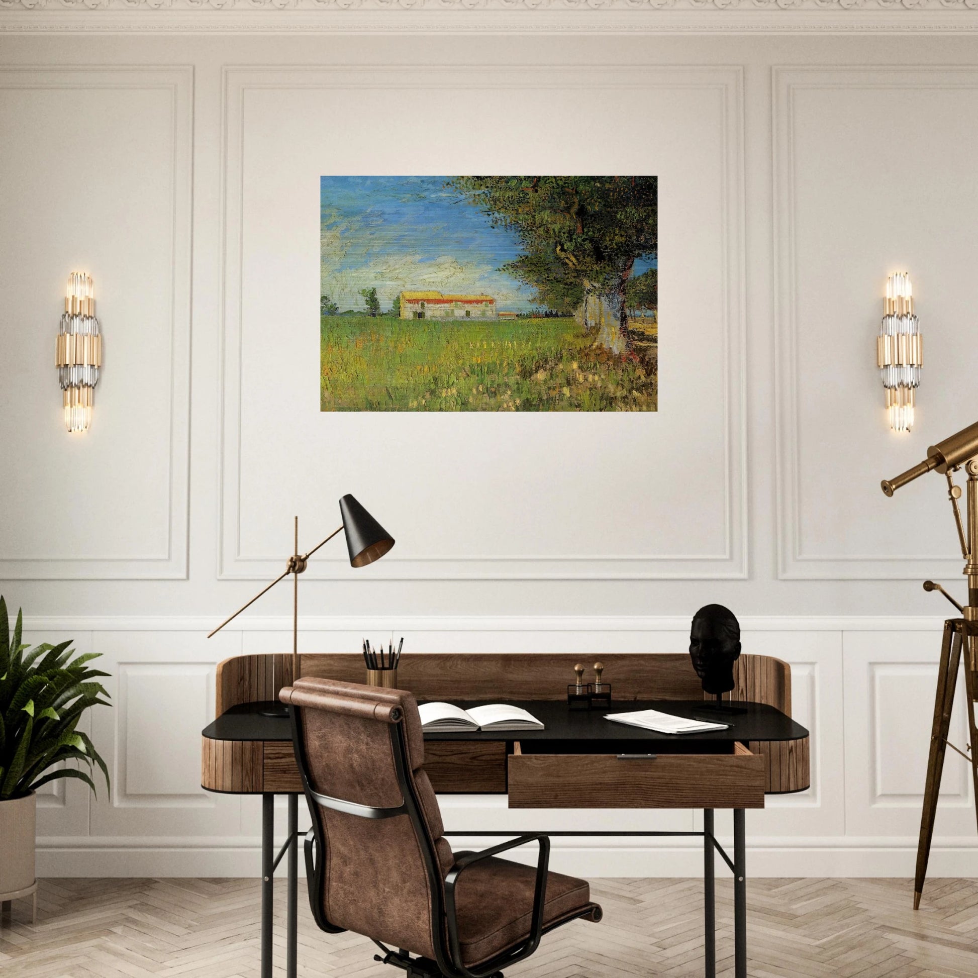 Farmhouse in a Wheat Field - Vincent van Gogh Brushed Aluminum Print - 70x100 cm / 28x40 inches | Vincent van Gogh Aluminum Print | Vincent van Gogh Prints