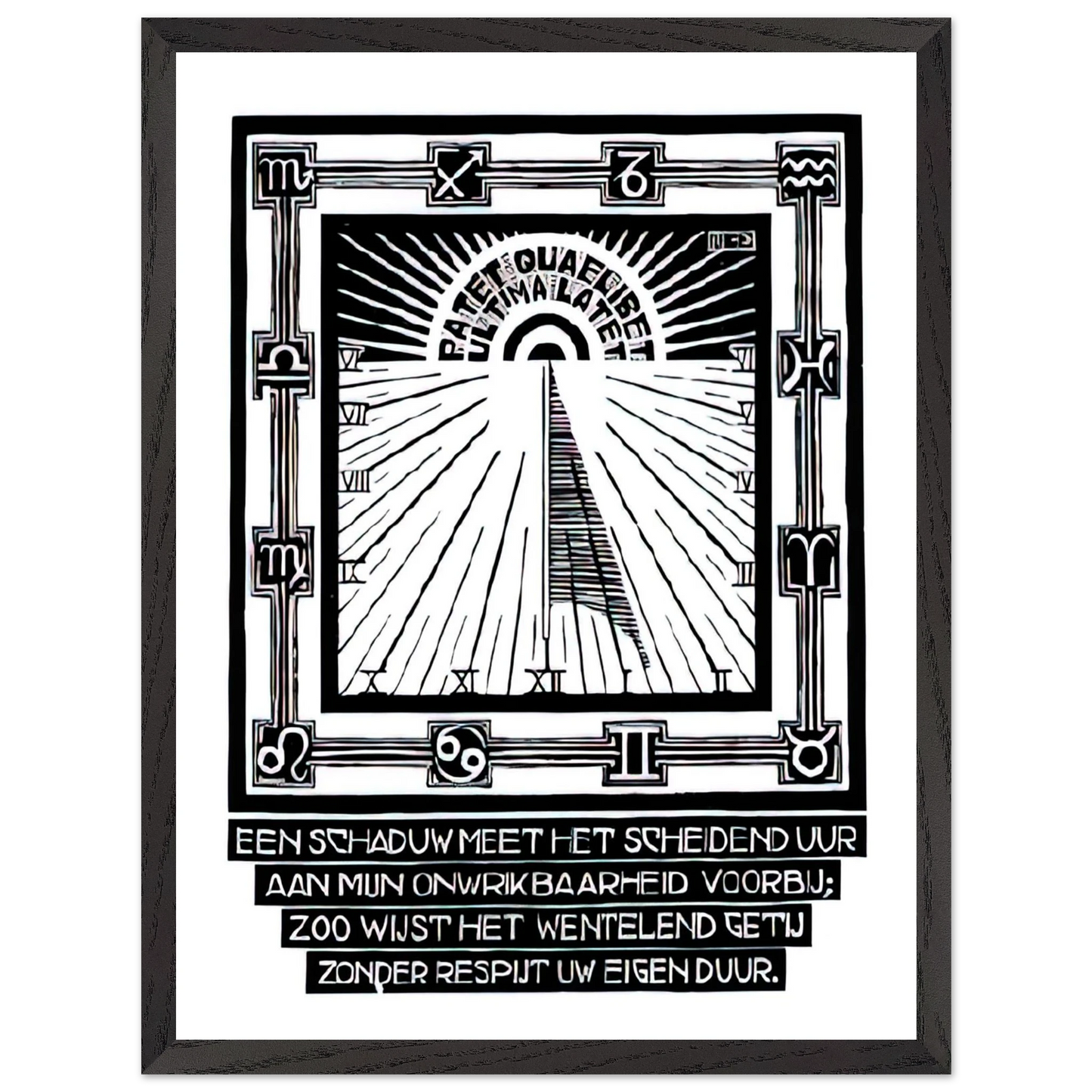 MC Escher - SUNDIAL XXIV EMBLEMATA REJECTED PLATE 1931 Wall Art - 21x29.7 cm / 8x12" - Premium Wooden Framed Poster With Fine Art Paper - Wood frame