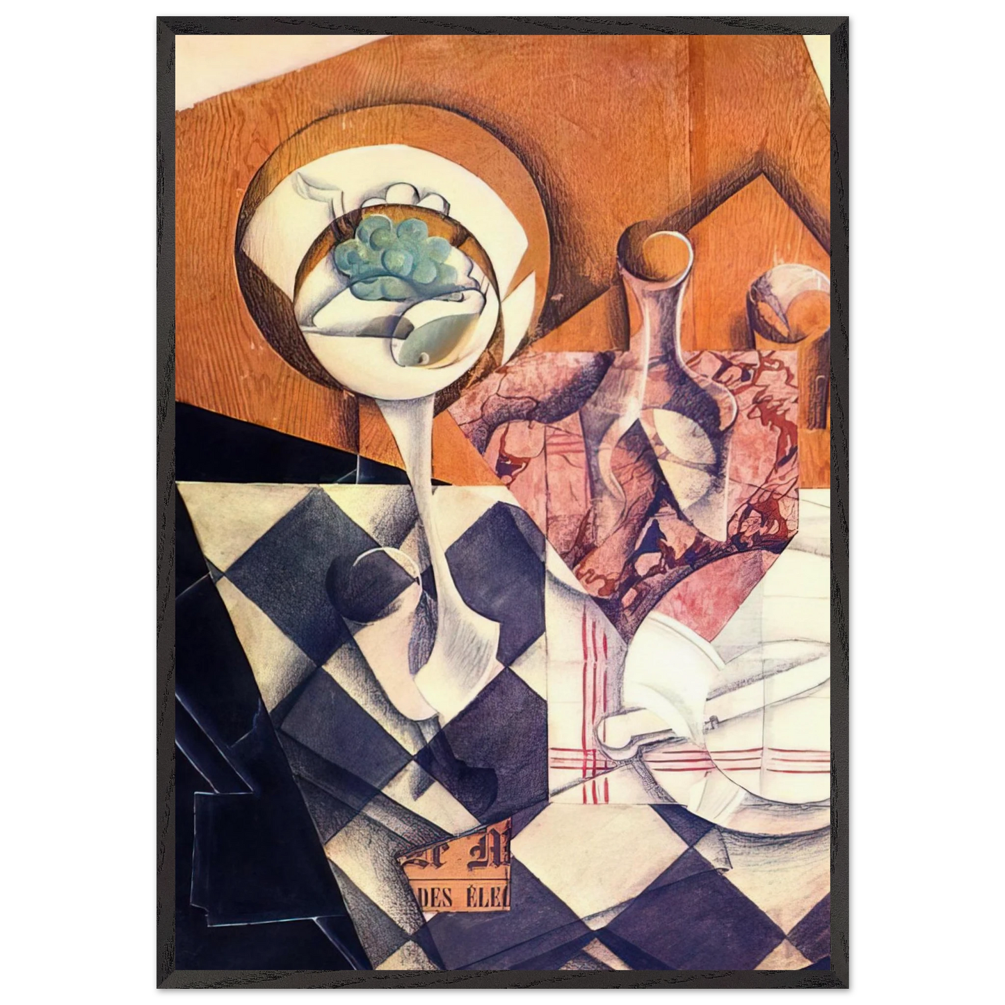 FRUIT BOWL WITH BOTTLE 1914 - Juan Gris Framed Art Print – Black Wooden Frame - Default Title - -Framed Art Print