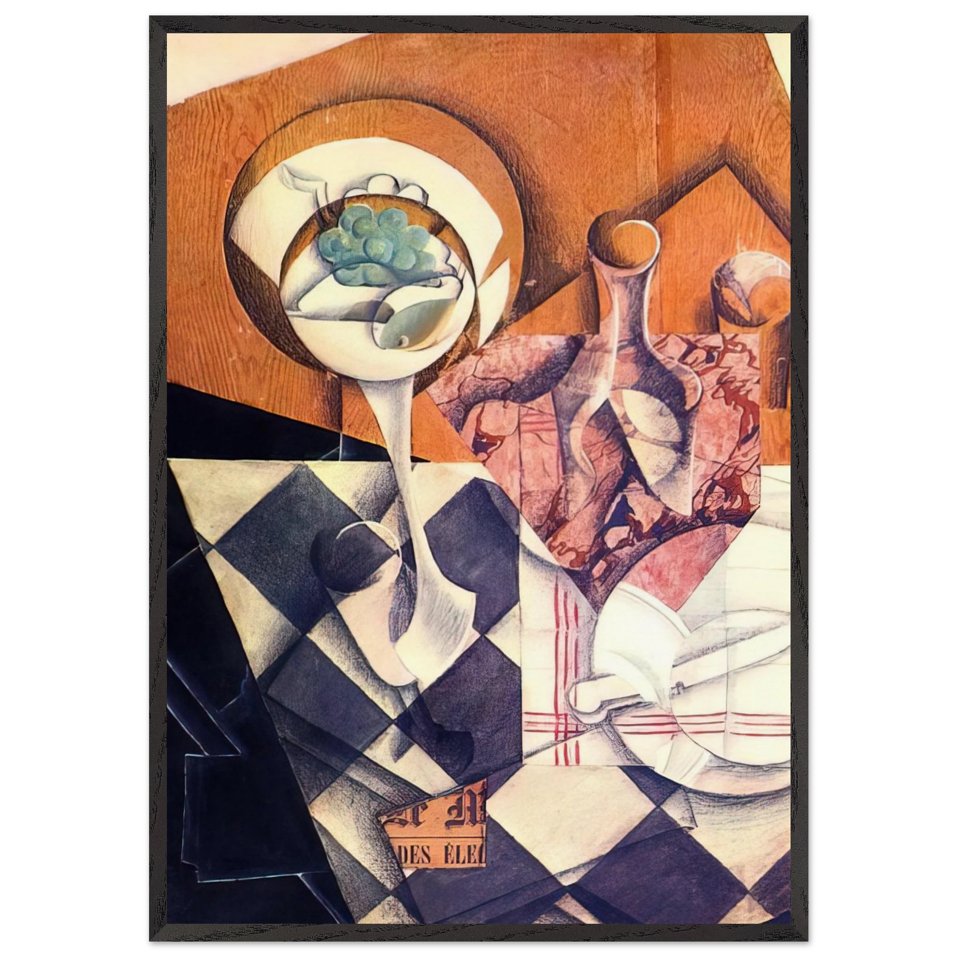 FRUIT BOWL WITH BOTTLE 1914 - Juan Gris Framed Art Print – Black Wooden Frame - Default Title - -Framed Art Print