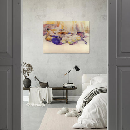 Blue Pot and Bottle of Wine - Paul Cézanne Brushed Aluminum Print - 70x100 cm / 28x40 inches | Paul Cézanne Aluminum Print | Paul Cézanne Prints