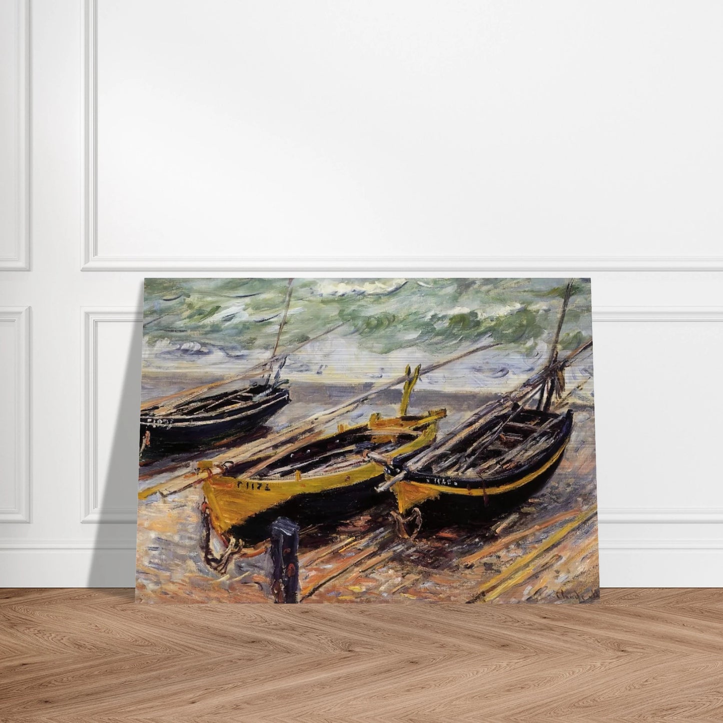 Three Fishing Boats - claude monet Brushed Aluminum Print - 70x100 cm / 28x40 inches | claude monet Aluminum Print | claude monet Prints