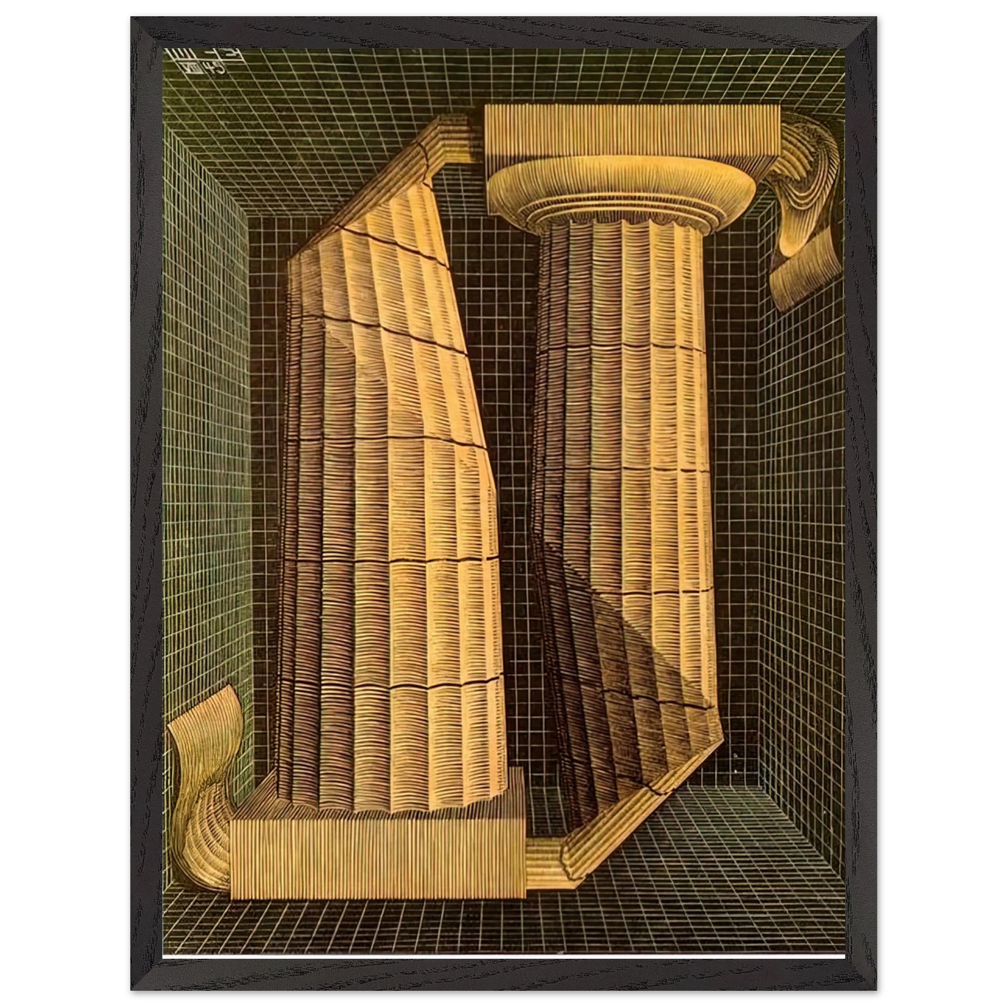 MC Escher - DORIC COLUMNS Wall Art - 21x29.7 cm / 8x12" - Premium Wooden Framed Poster With Fine Art Paper - Wood frame