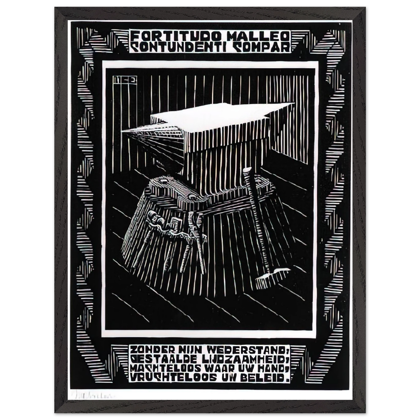 MC Escher - EMBLEMATA ANVIL Wall Art - 60x80 cm / 24x32 inches - Premium Wooden Framed Poster With Fine Art Paper - Black frame
