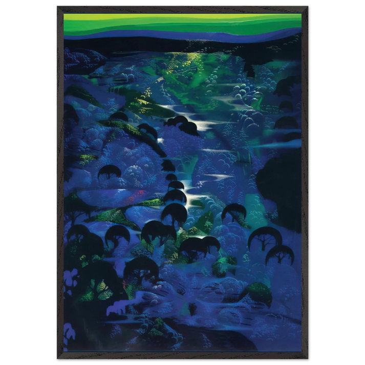 Beneath an Emerald Sky - Eyvind Earle 70x100 cm / 28x40 inches Framed Art Print – Black Wooden Frame