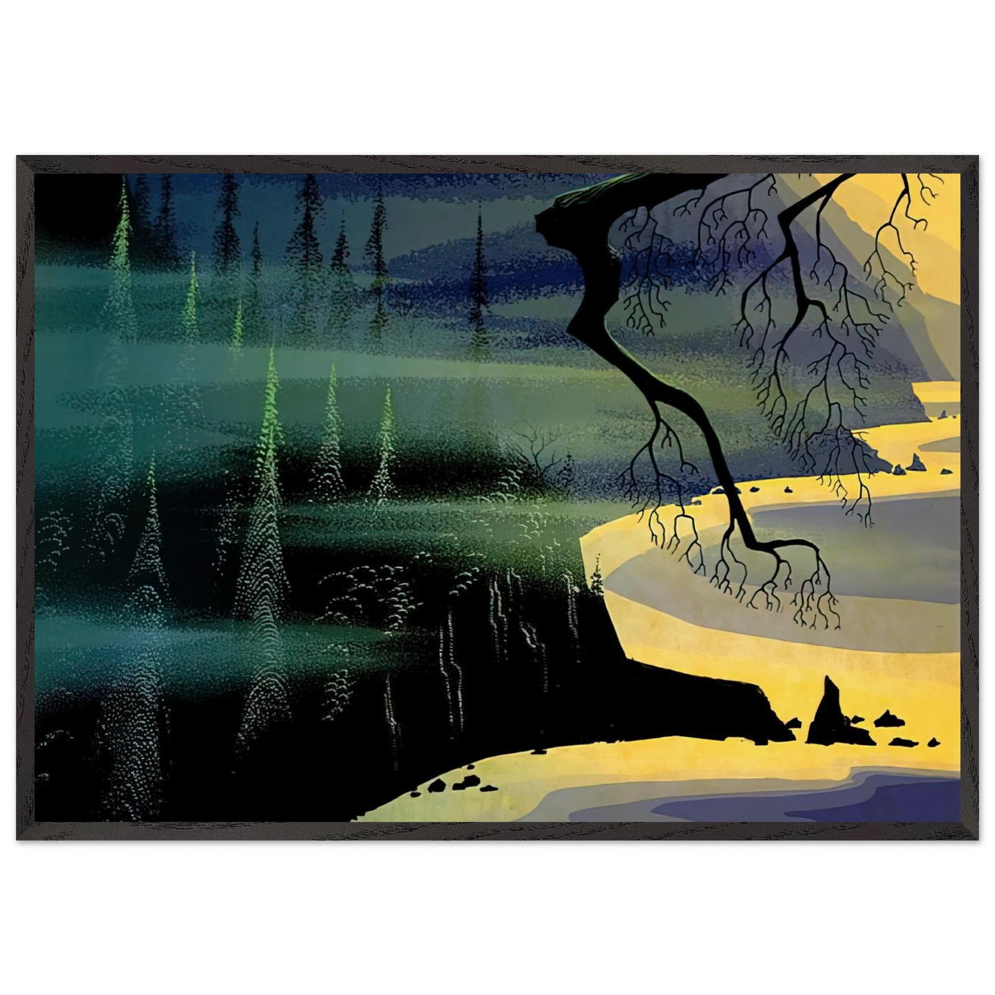 Blue Mist - Eyvind Earle 70x100 cm / 28x40 inches Framed Art Print – Black Wooden Frame