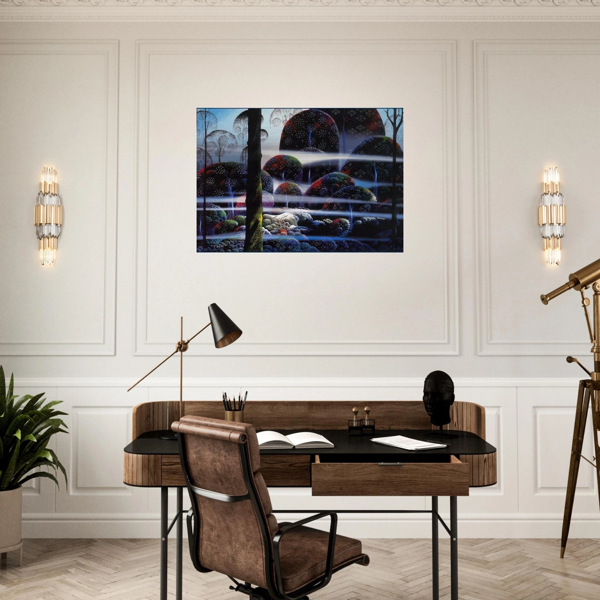 Beyond Paradise - Eyvind Earle Brushed Aluminum Print - 70x100 cm / 28x40 inches | Eyvind Earle Aluminum Print | Eyvind Earle Prints