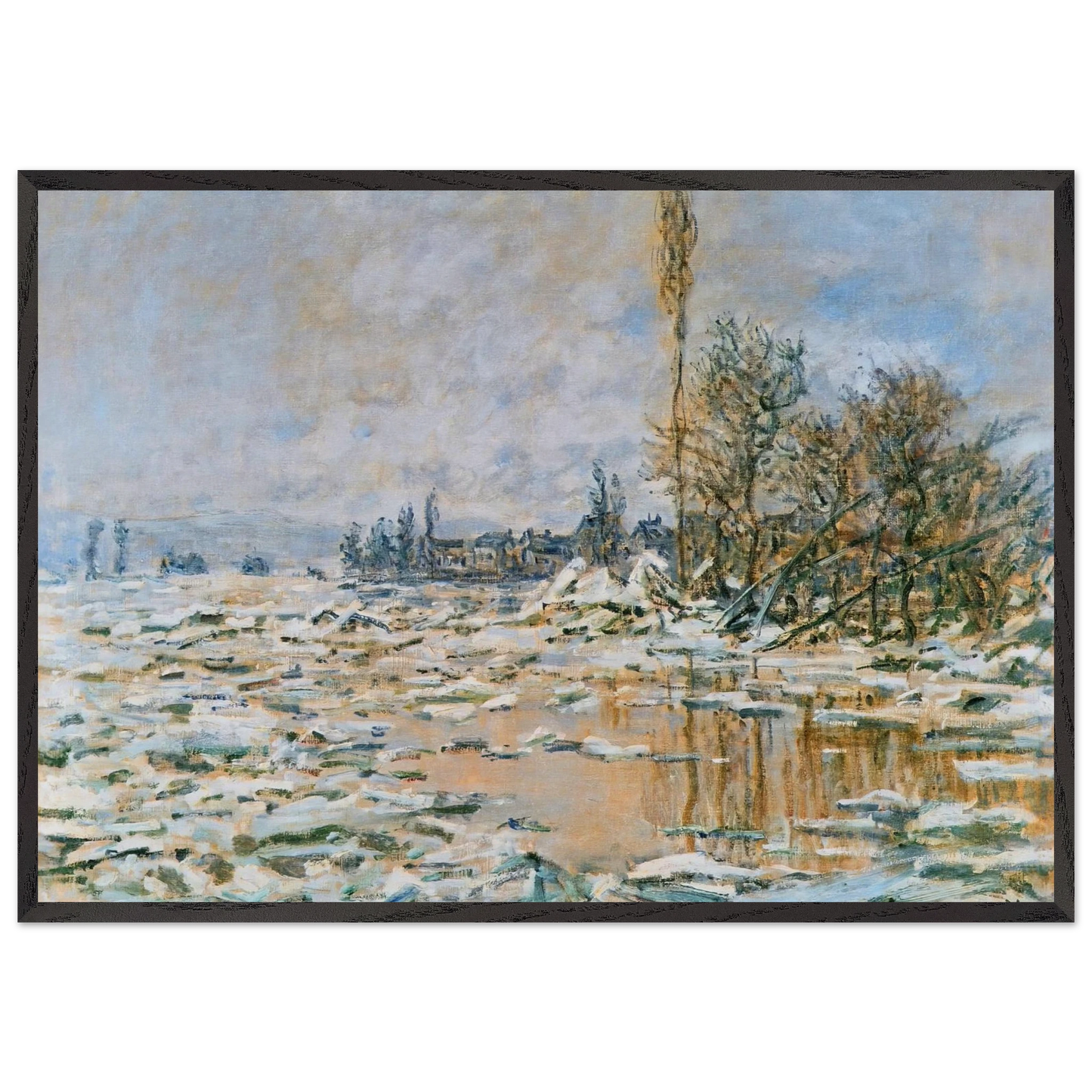 Breakup of Ice Lavacourt Grey Weather - claude monet Framed Art Print – Black Wooden Frame - Default Title - -Framed Art Print