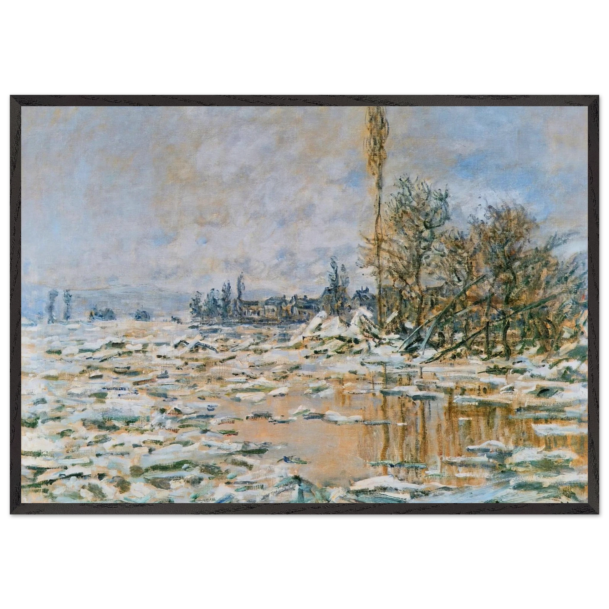 Breakup of Ice Lavacourt Grey Weather - claude monet Framed Art Print – Black Wooden Frame - Default Title - -Framed Art Print