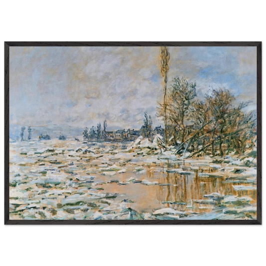 Breakup of Ice Lavacourt Grey Weather - claude monet 70x100 cm / 28x40 inches Framed Art Print – Black Wooden Frame