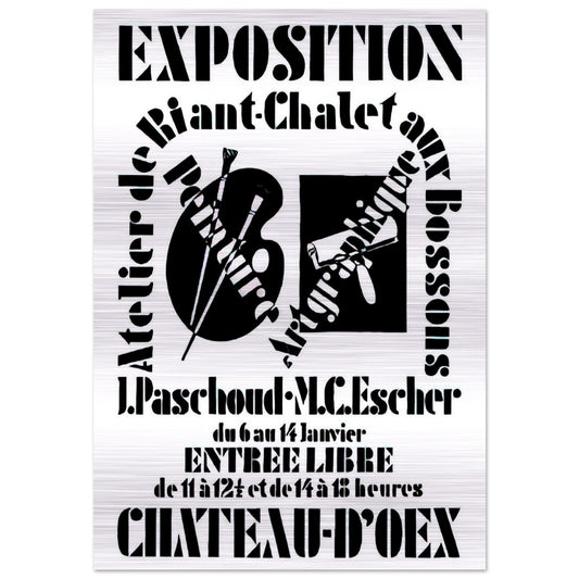 POSTER FOR EXHIBITION JOHN PASCHOUD AND M C ESCHER DECEMBER 1936 1936 - MC Escher Brushed Aluminum Print - 70x100 cm / 28x40 inches | MC Escher Aluminum Print | MC Escher Prints