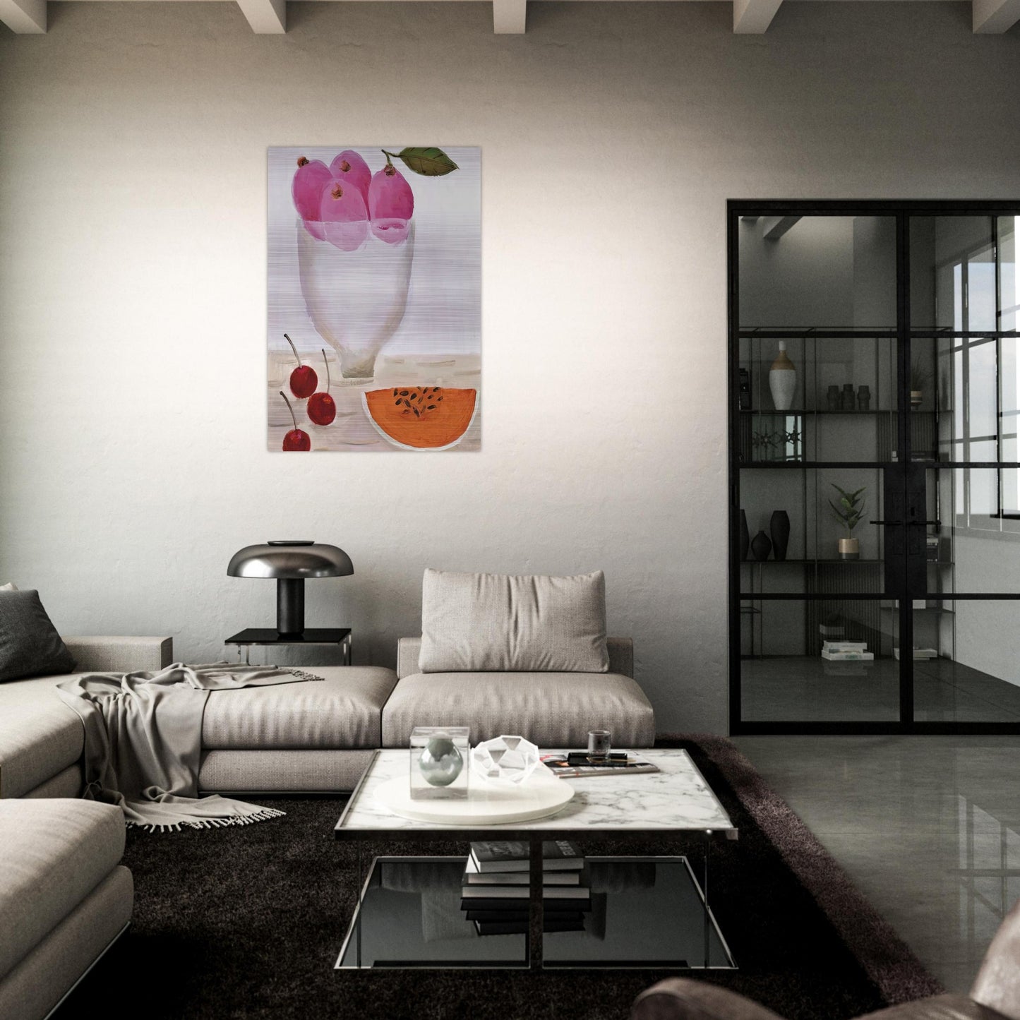 Three Cherries - 2000 - Mary Fedden Brushed Aluminum Print - 70x100 cm / 28x40 inches | Mary Fedden Aluminum Print | Mary Fedden Prints