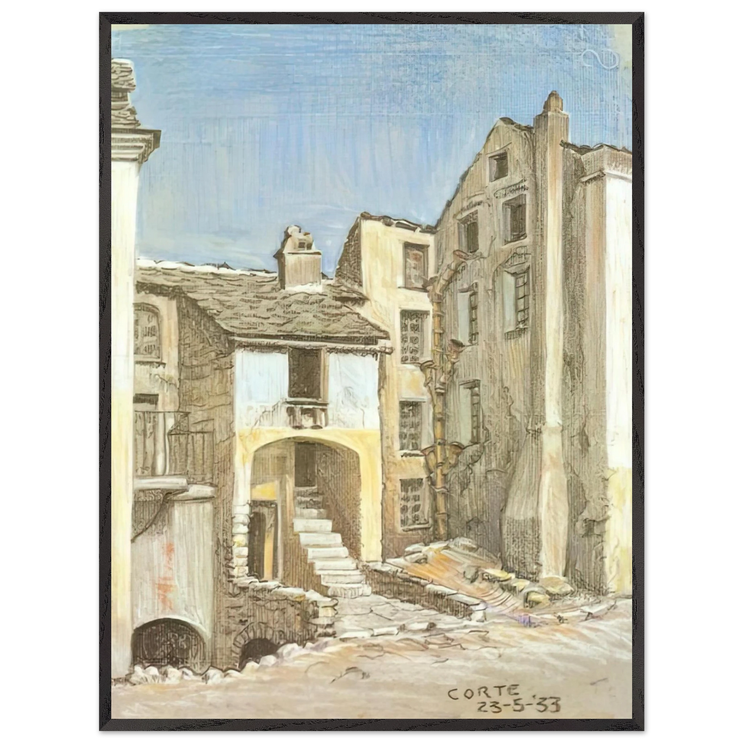 MC Escher - CORTE CORSICA Wall Art - 30x40 cm / 12x16 inches - Premium Wooden Framed Poster With Fine Art Paper - White frame