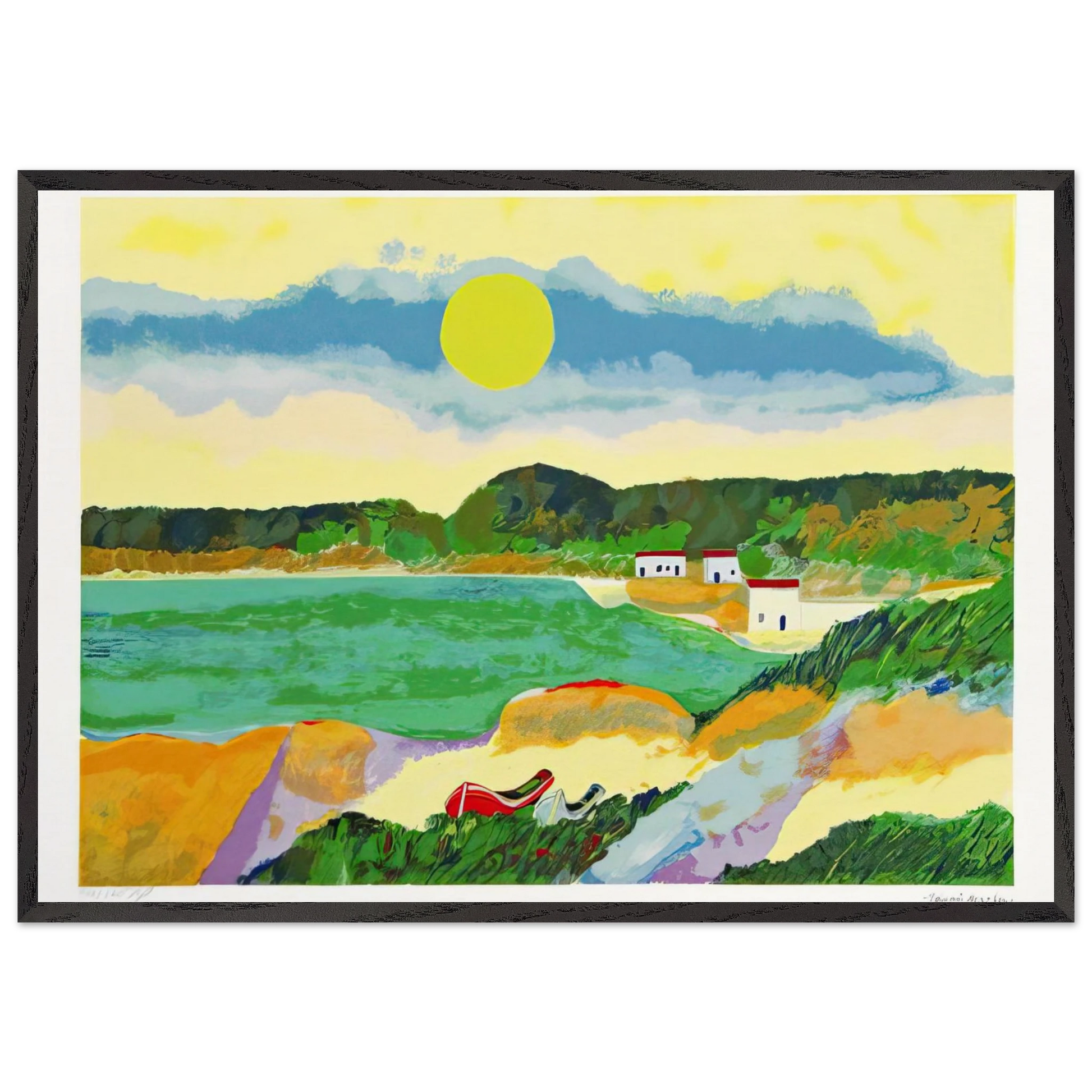 Marinha Com Casas - Post-Impressionism - Aldemir Martins Framed Art Print – Black Wooden Frame - Default Title - -Framed Art Print