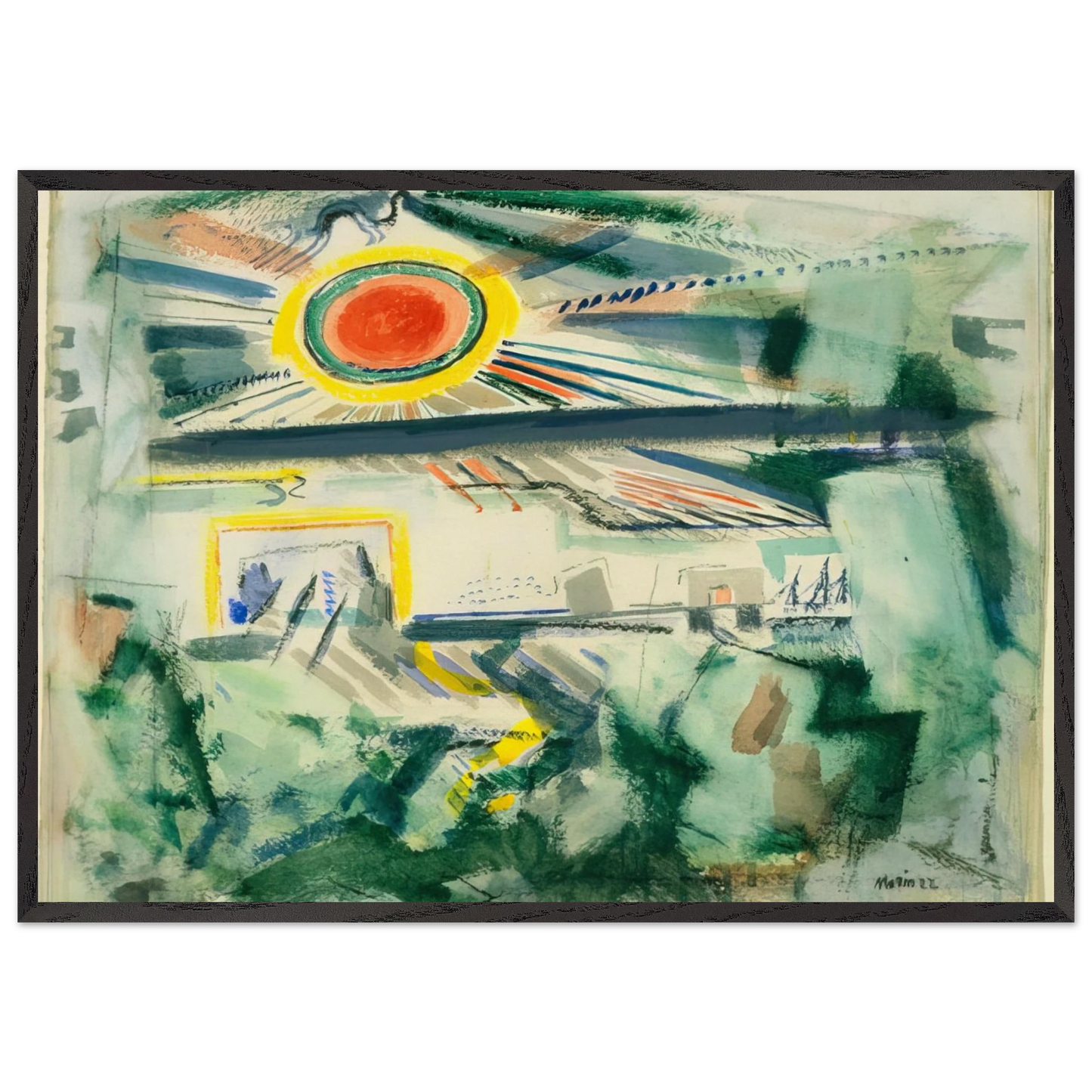 Sunset - 1922 - John Marin Framed Art Print – Black Wooden Frame - Default Title - -Framed Art Print