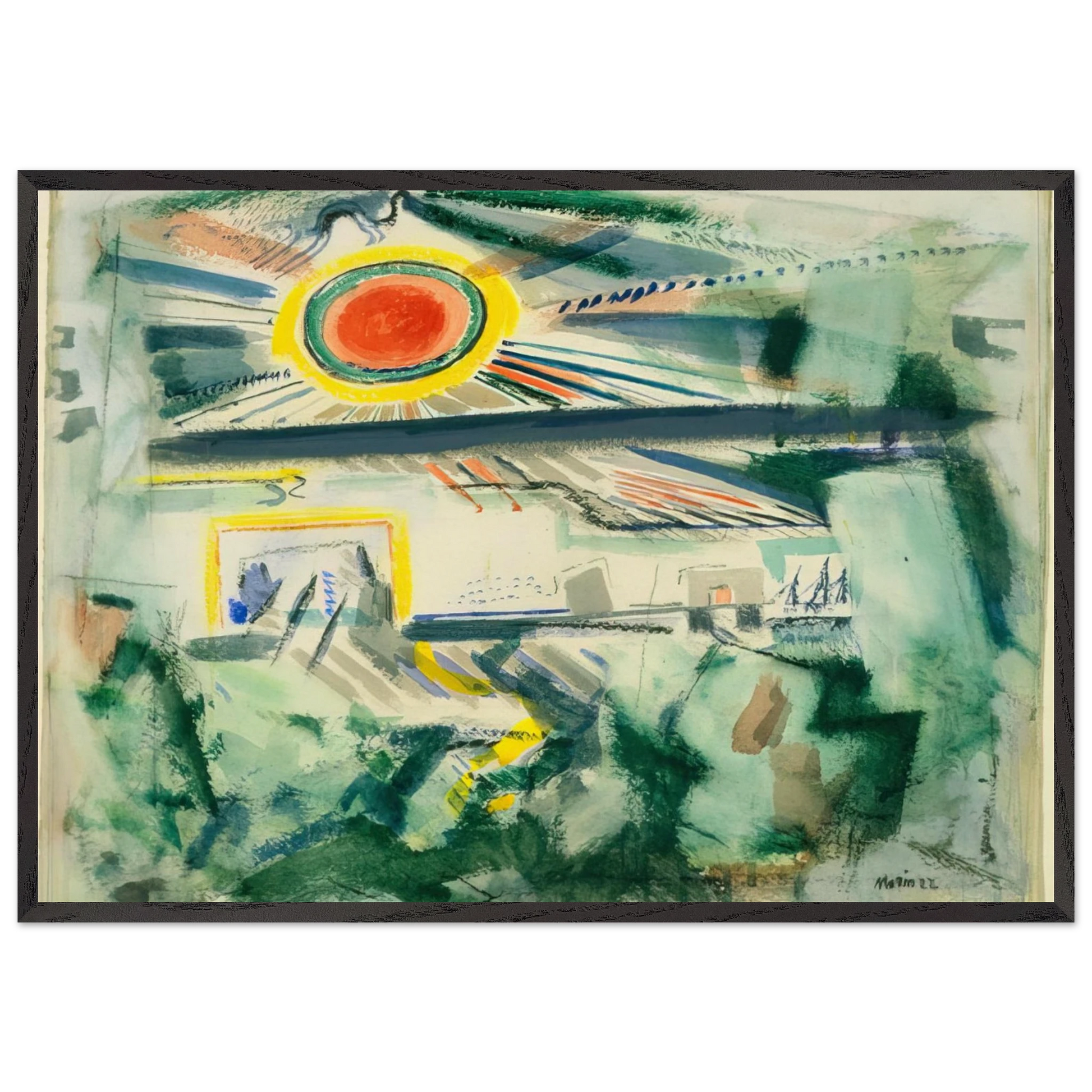 Sunset - 1922 - John Marin Framed Art Print – Black Wooden Frame - Default Title - -Framed Art Print