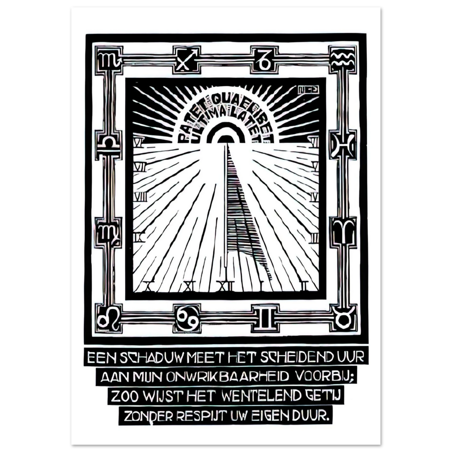 MC Escher - SUNDIAL XXIV EMBLEMATA REJECTED PLATE 1931 Wall Art - 30x40 cm / 12x16 inches - Premium Wooden Framed Poster With Fine Art Paper - Black frame