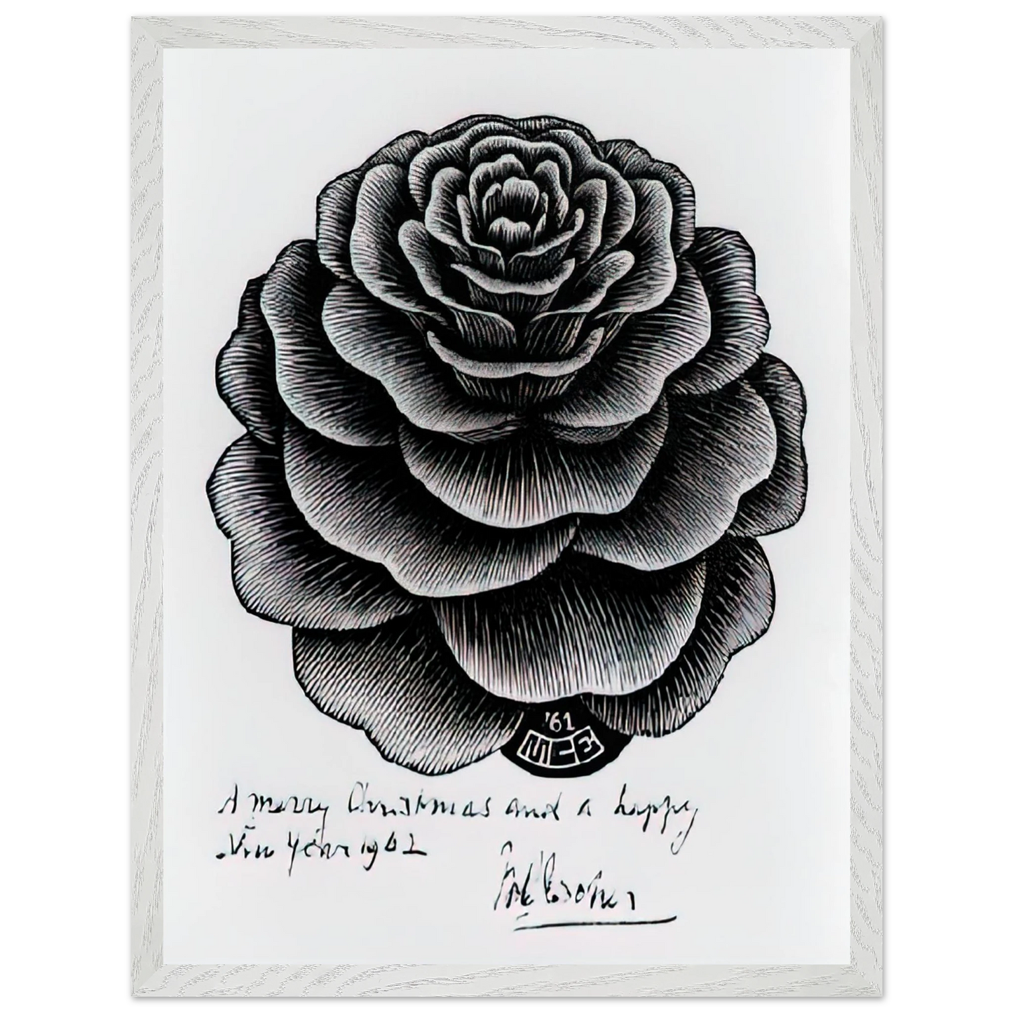 MC Escher - MERRY CHRISTMAS HAPPY NEW YEAR Wall Art - 30x40 cm / 12x16 inches - Premium Wooden Framed Poster With Fine Art Paper - Wood frame