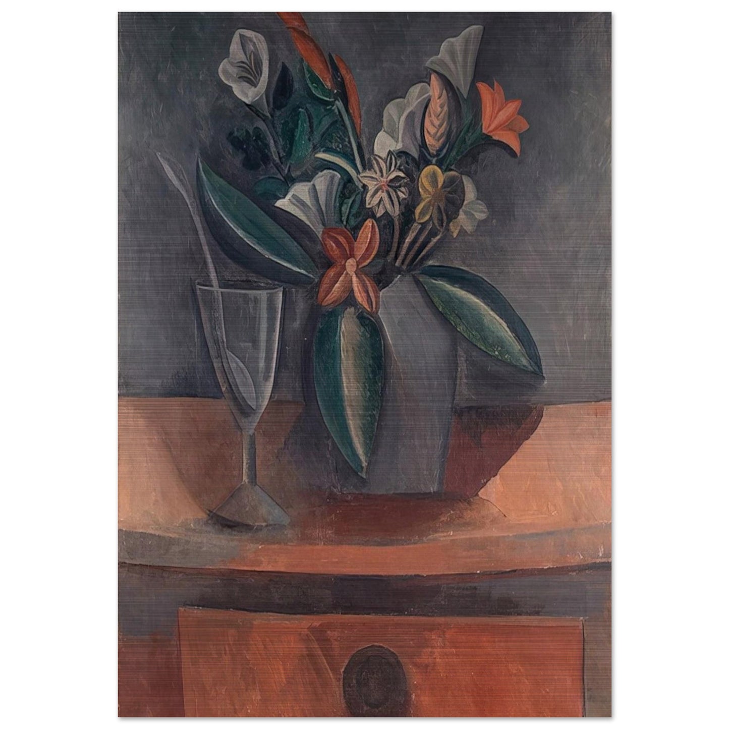 Flowers in a Grey Jar - 1908 - Pablo Picasso Brushed Aluminum Print - 70x100 cm / 28x40 inches | Pablo Picasso Aluminum Print | Pablo Picasso Prints