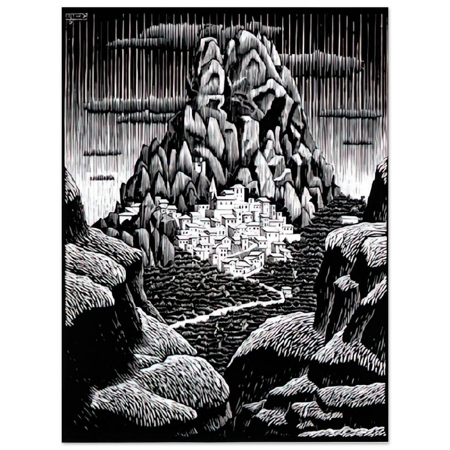MC Escher - PENTEDATTIO CALABRIA JANUARY 1930 1930 Wall Art - 30x40 cm / 12x16 inches - Fine Art Poster - -