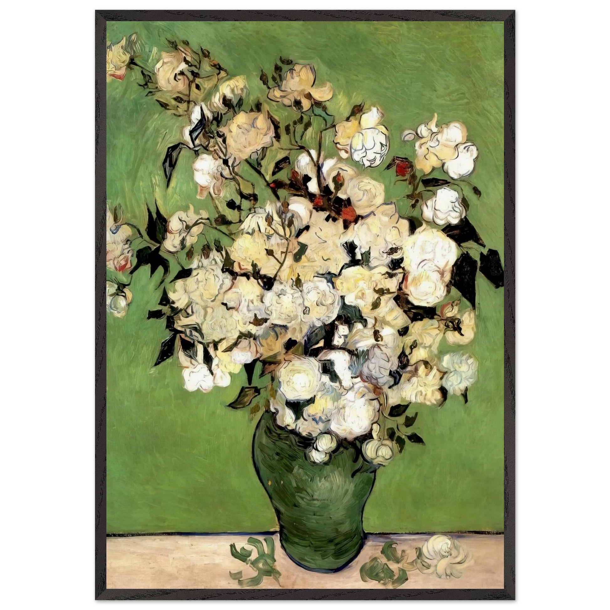 A Vase of Roses - Vincent van Gogh Framed Art Print – Black Wooden Frame - Default Title - -Framed Art Print