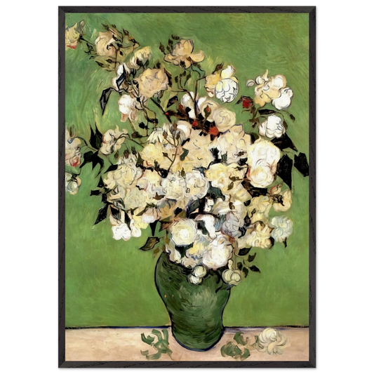 A Vase of Roses - Vincent van Gogh Framed Art Print – Black Wooden Frame - Default Title - -Framed Art Print