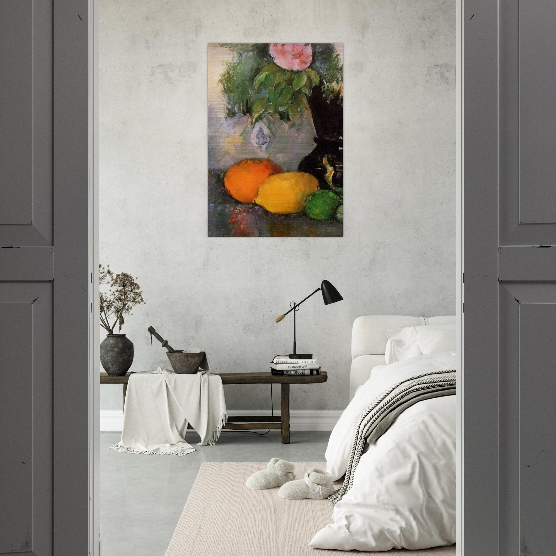 Flowers and Fruit - Paul Cézanne Brushed Aluminum Print - 70x100 cm / 28x40 inches | Paul Cézanne Aluminum Print | Paul Cézanne Prints