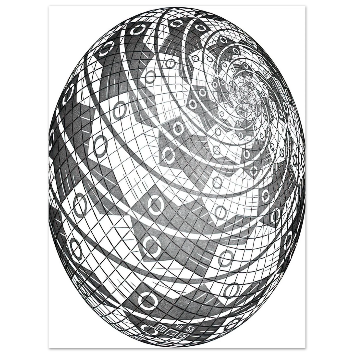 MC Escher - SPHERE SURFACE WITH FISHES Wall Art - 30x40 cm / 12x16 inches - Fine Art Poster - -