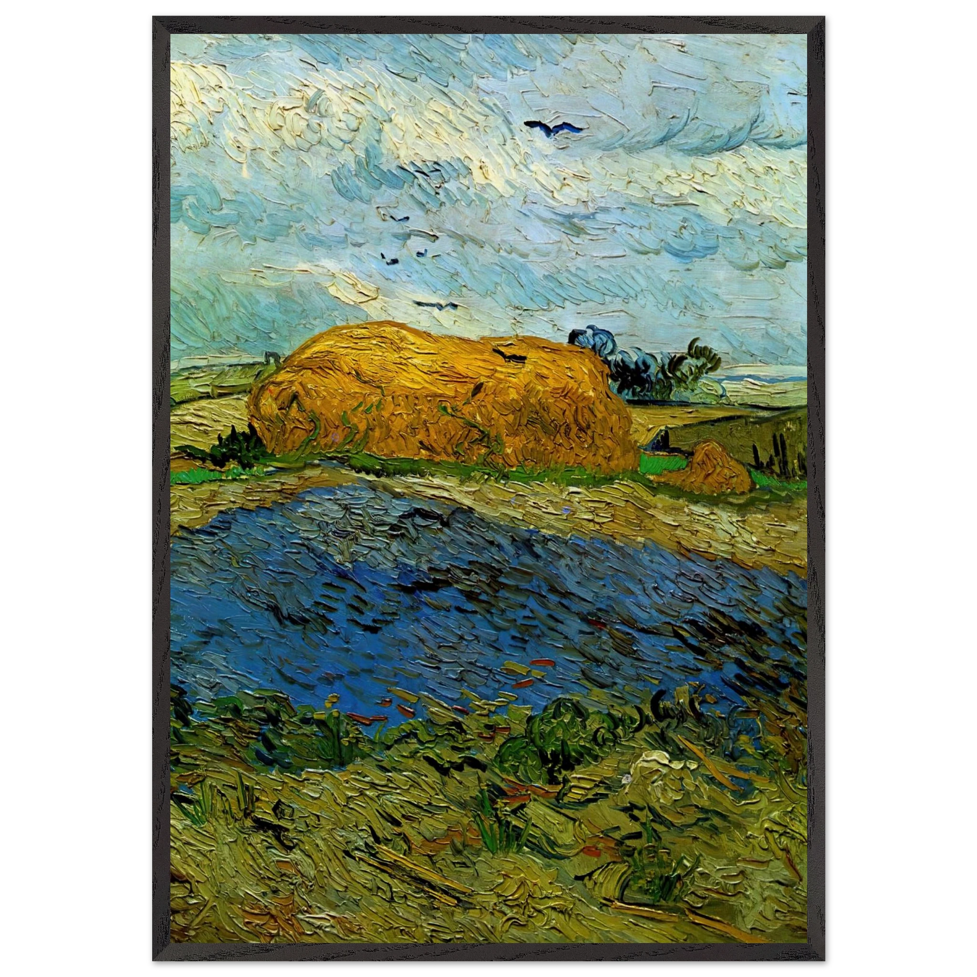 Haystack under a Rainy Sky - Vincent van Gogh Framed Art Print – Black Wooden Frame - Default Title - -Framed Art Print